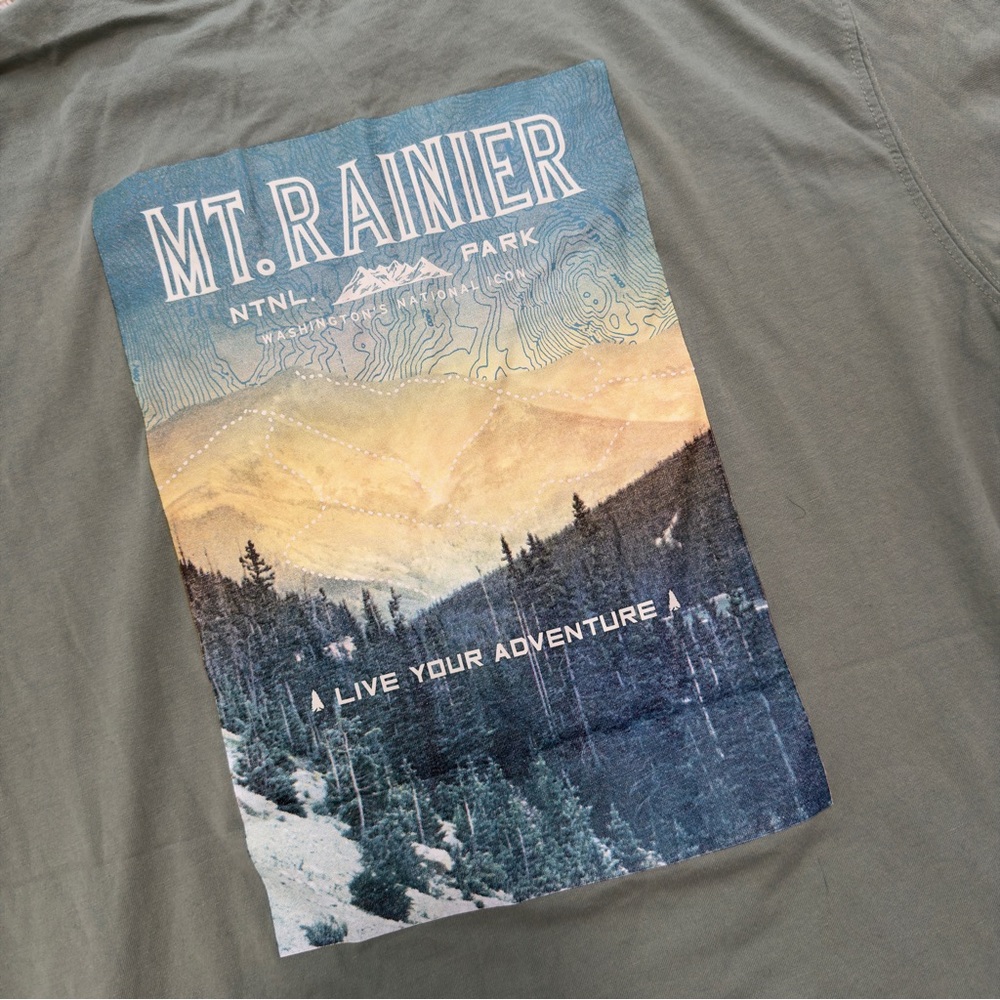Eddie Bauer Graphic Tee Mt Rainier Green Outdoor Hiking Nature Shirt Mens TL - Picture 4 of 9